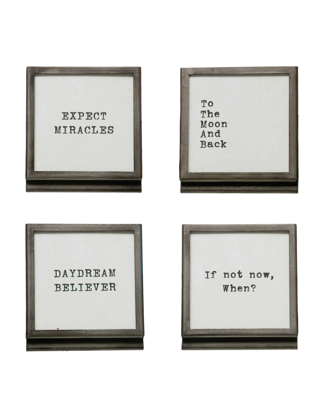 3" Square Metal & Glass Frame w/ Easel & Saying, 4 Styles