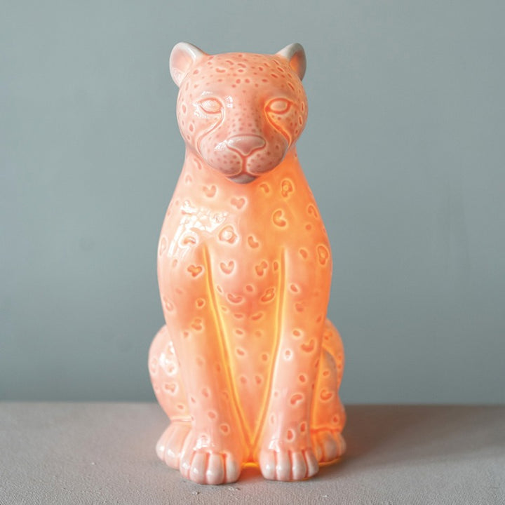 4-1/2"L x 6-3/4"W x 9-3/4"H Stoneware Leopard Table Lamp