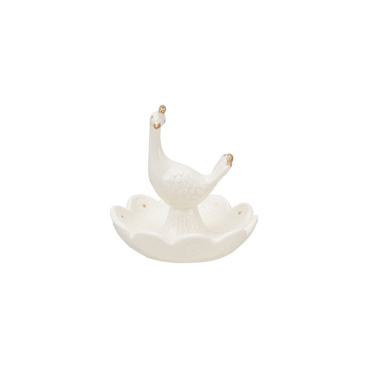 Embossed Stoneware Dish W Peacock
