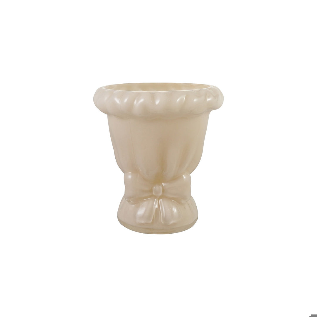 Glass Vase W Bow, Opaque White