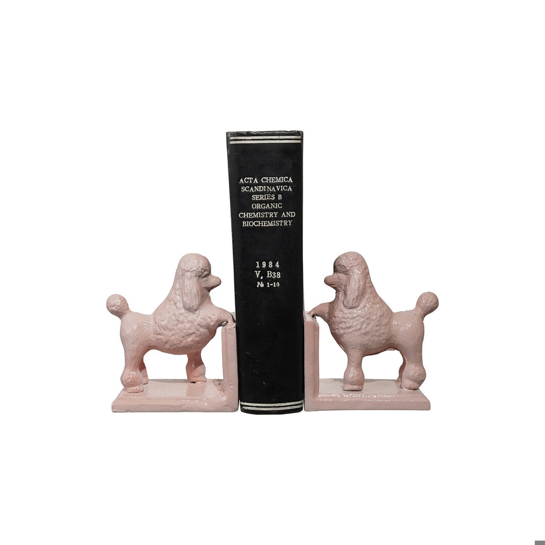 S/2 Cast Iron Poodle Bookends, Pink