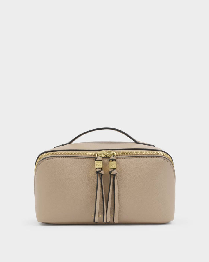SOHO MEDIUM MAKE UP / WASH BAG | Light Taupe | 4 1/2" x 8 1/4" x 4 1/2"