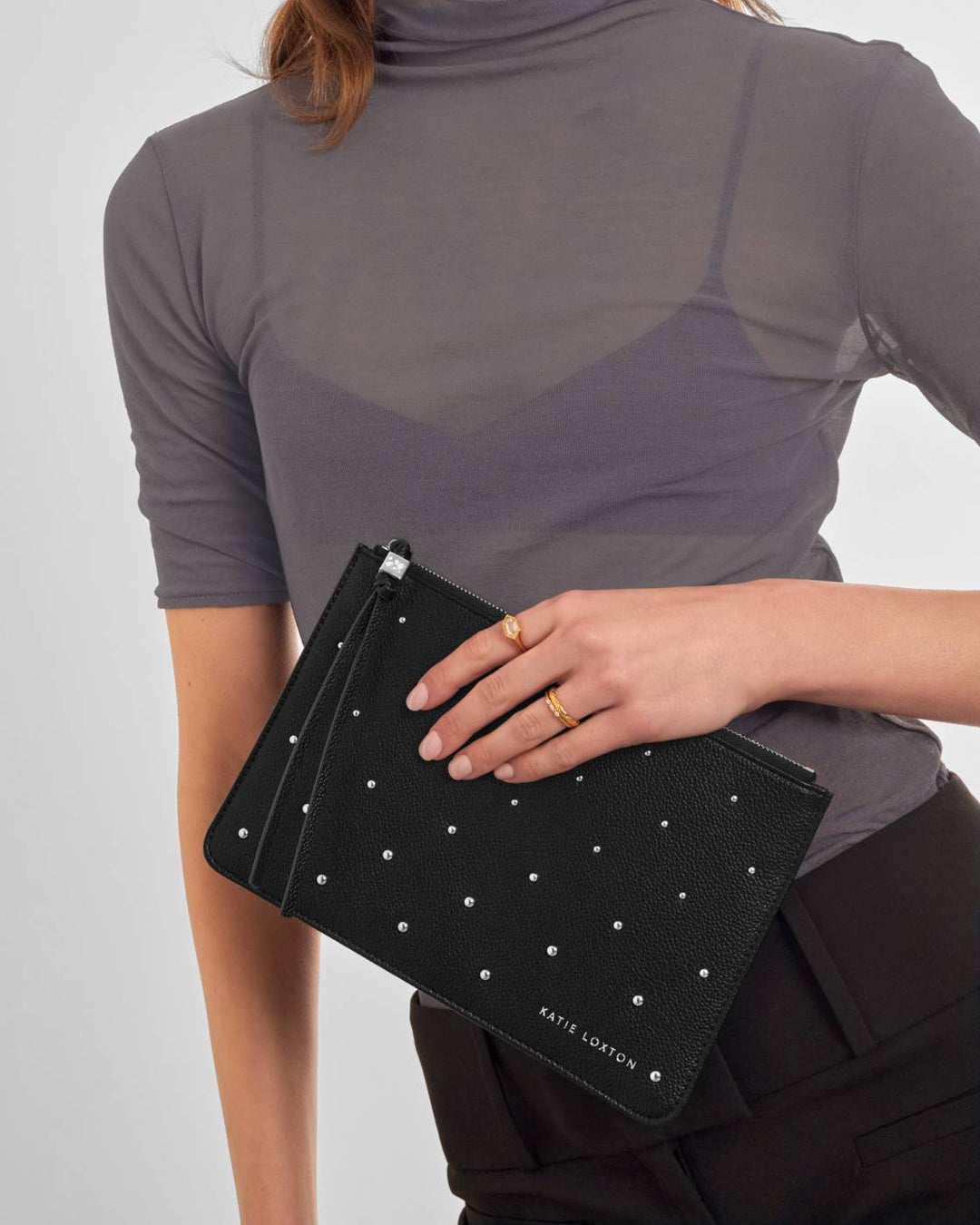 TASSEL CHARM POUCH | Black Studded | 6 3/8" x 9 7/16" x 3/8"