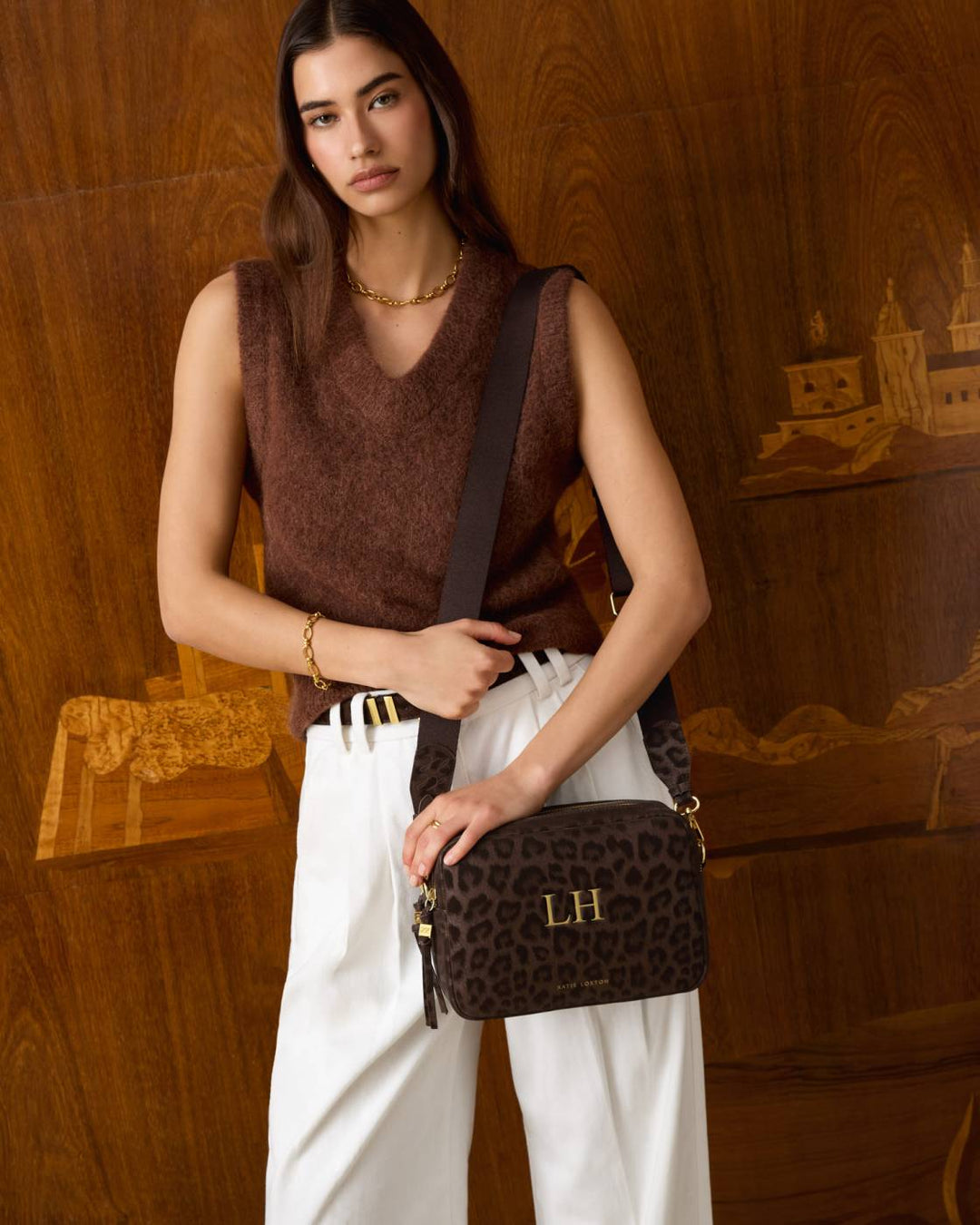 LOTTIE LARGE CROSSBODY | Chocolate Leopard | 6 3/8" x 9 1/16" x 3 5/16"