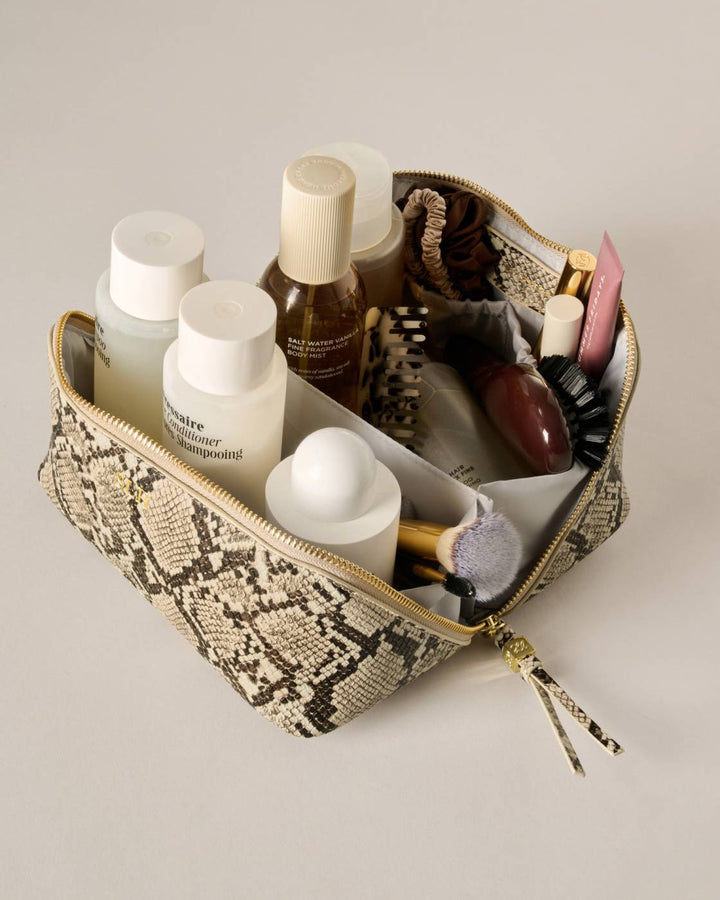 SOHO MEDIUM MAKE UP / WASH BAG | Faux Snake | 4 1/2" x 8 1/4" x 4 1/2"