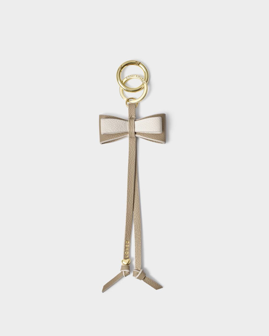 BOW CHARM KEYRING | Light Taupe / Off White | 8 1/4" x 2 3/4"