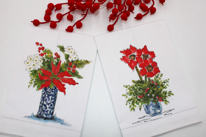 13x20" Handpainted Tea Towel, Floral Arrangements, ©Tawnya Norton
