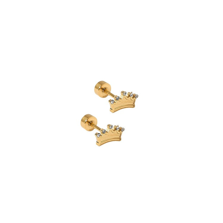 Screwback Stud Earrings - Crown Gold