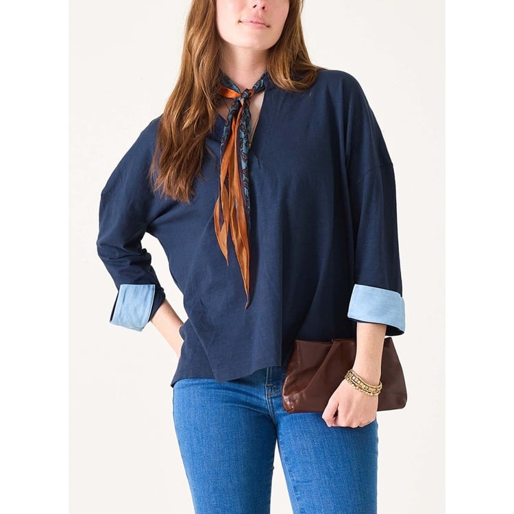 Amelia Cuff Tee - Navy/Chambray