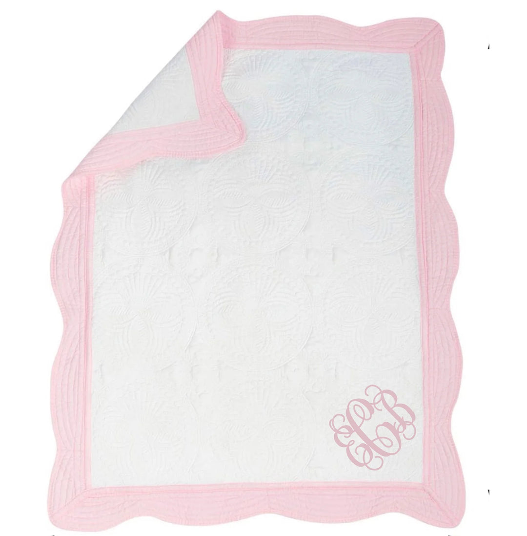 White with Pink Trim Baby Blanket