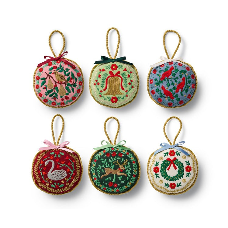 Christmastide Embroidered Ornament Set of 6