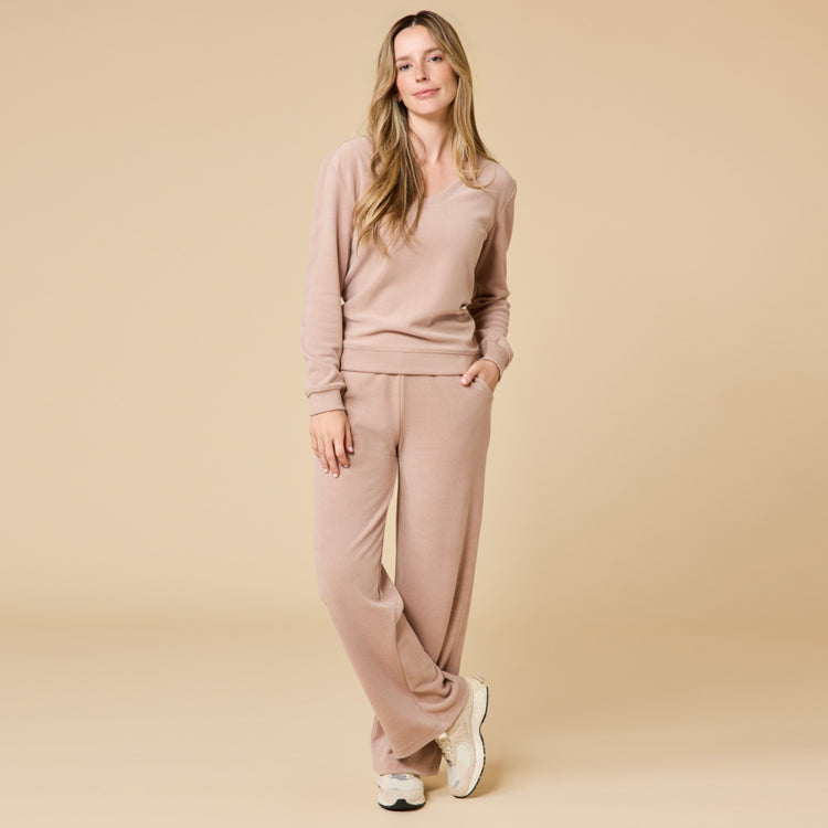 Vintage Terry Raglan V-Neck with Wide Leg Pant