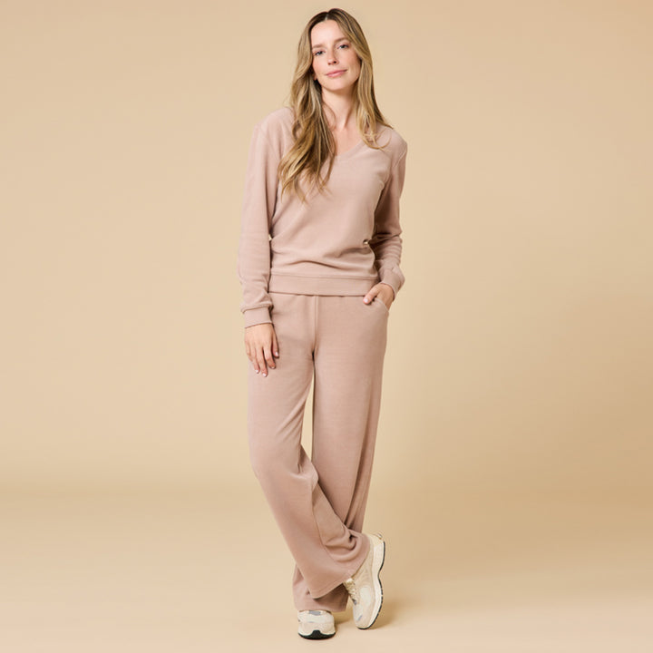 Vintage Terry Raglan V-Neck with Wide Leg Pant
