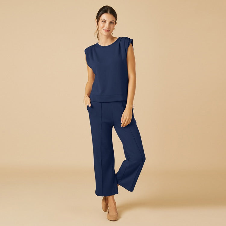 DreamTech Pleated Shoulder Tank with Cropped Pant