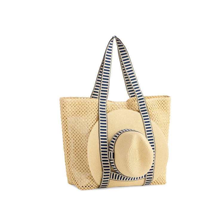 DORIAN TOTE AND HAT SET,NAVY