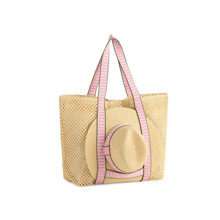 DORIAN TOTE AND HAT SET,PINK