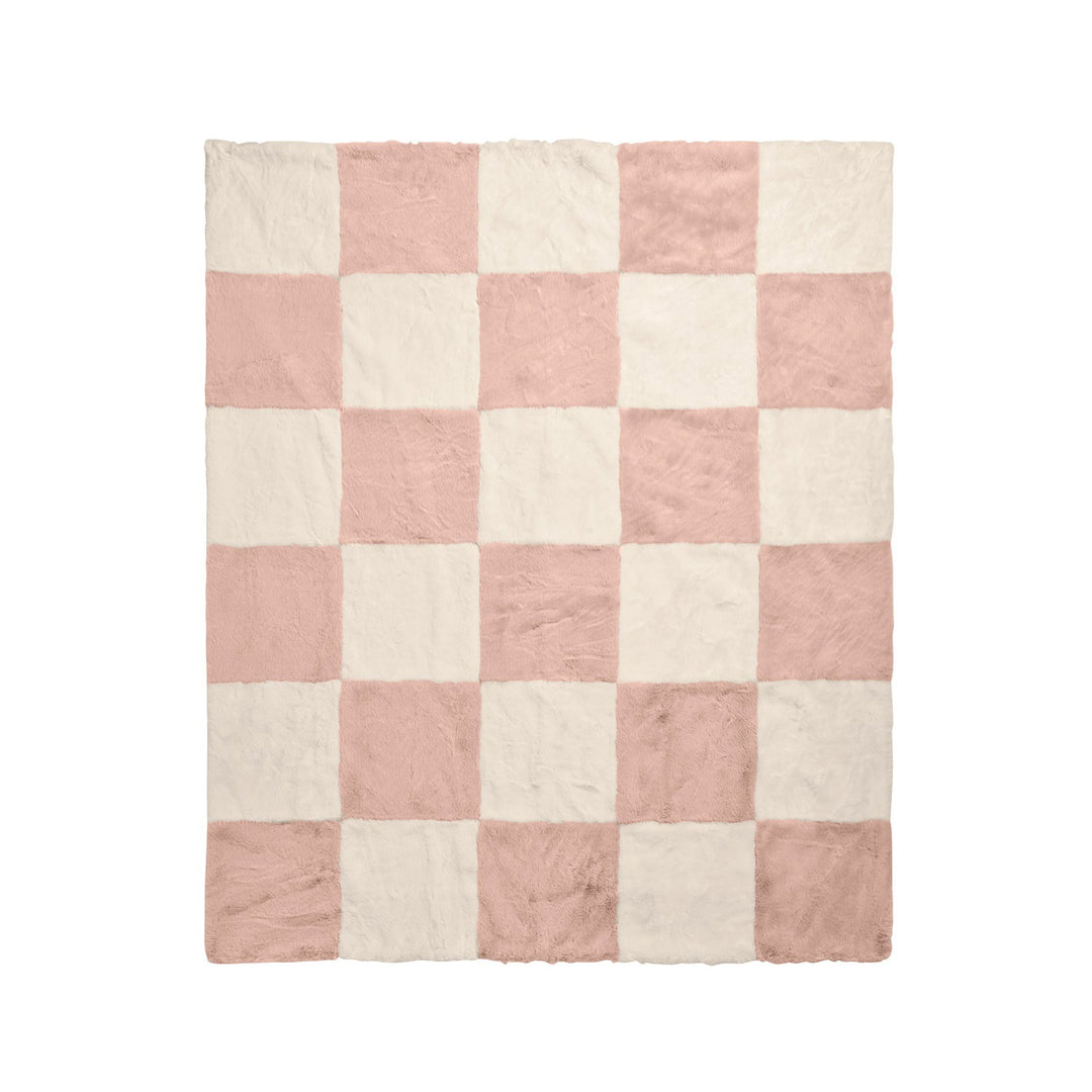 CHECK FAUX FUR THROW, CREAM