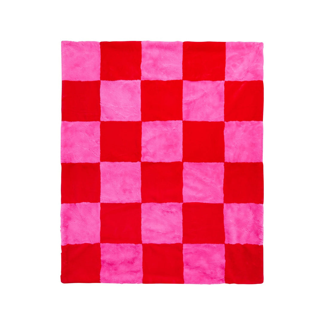 CHECK FAUX FUR THROW, FLAME