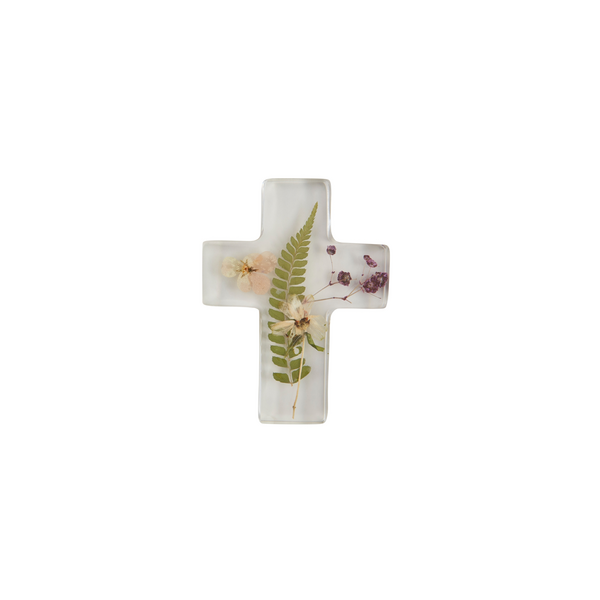 Dried Flower And Fern Resin Cross