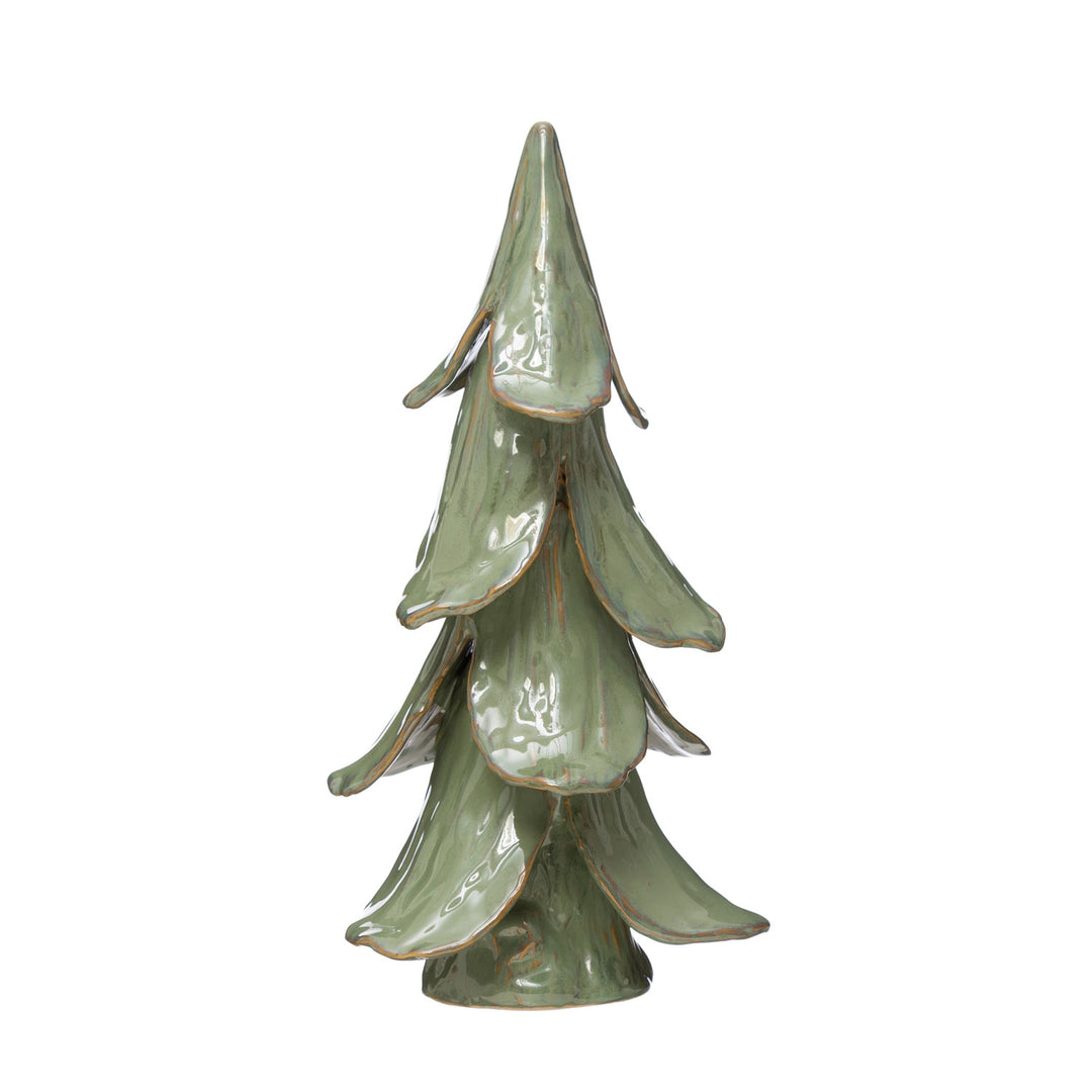 8" Round x 15-1/2"H Handmade Stoneware Tree, Reactive Glaze, Mint Color