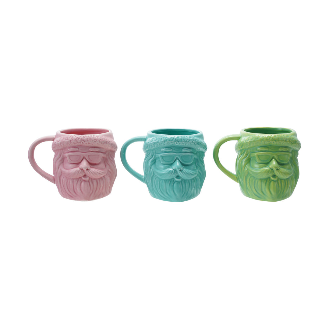 18 oz. Stoneware Santa Head Shaped Mug, 3 Matte Colors