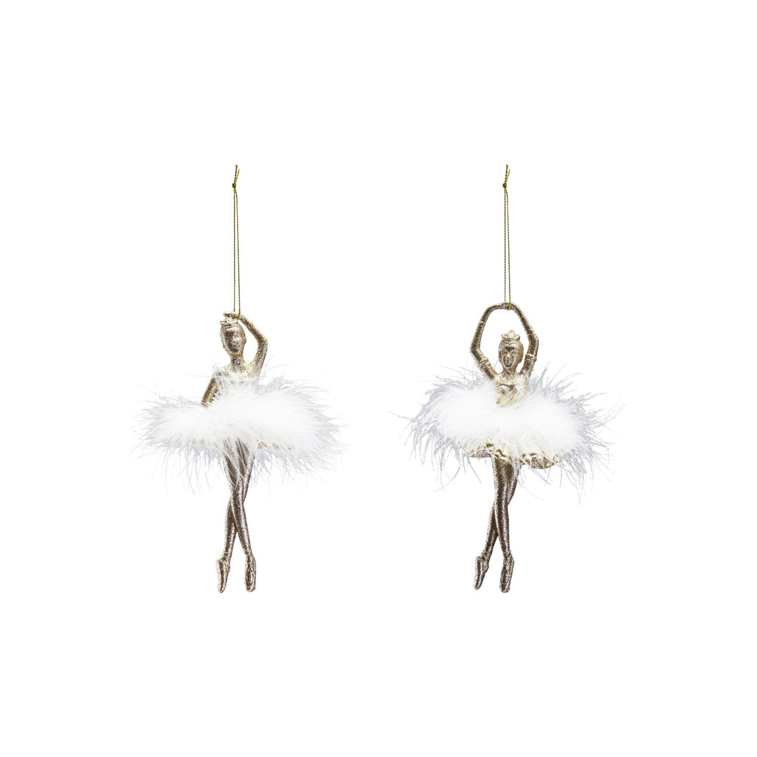Plastic Ballerina Ornament with Feather Skirt, 2 Styles