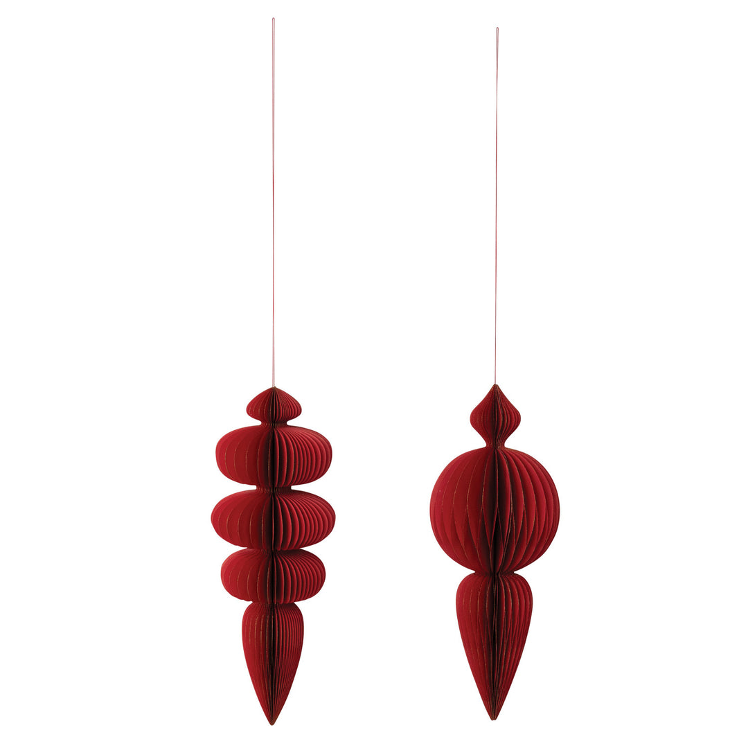 Paper Honeycomb Finial Ornament w Gold Glitter Edges - Red