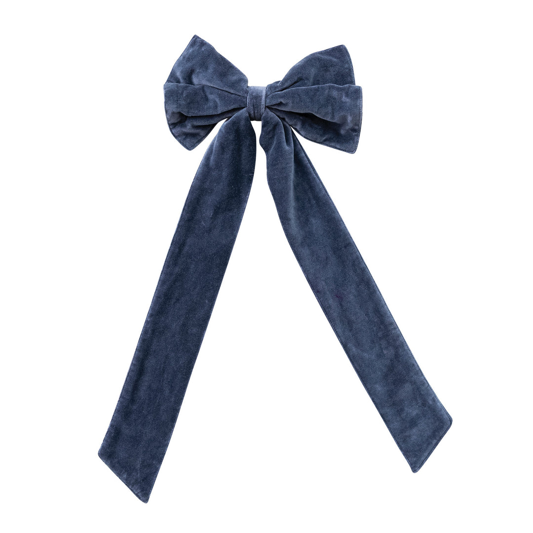 Handmade Cotton Velvet Bow w Metal Clip, Navy Color