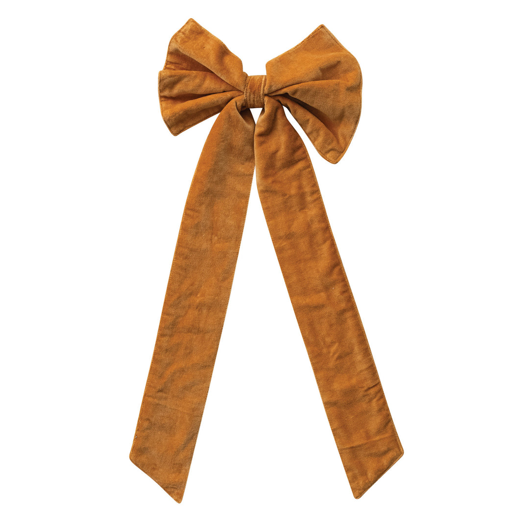 Handmade Cotton Velvet Bow w Metal Clip, Mustard Color