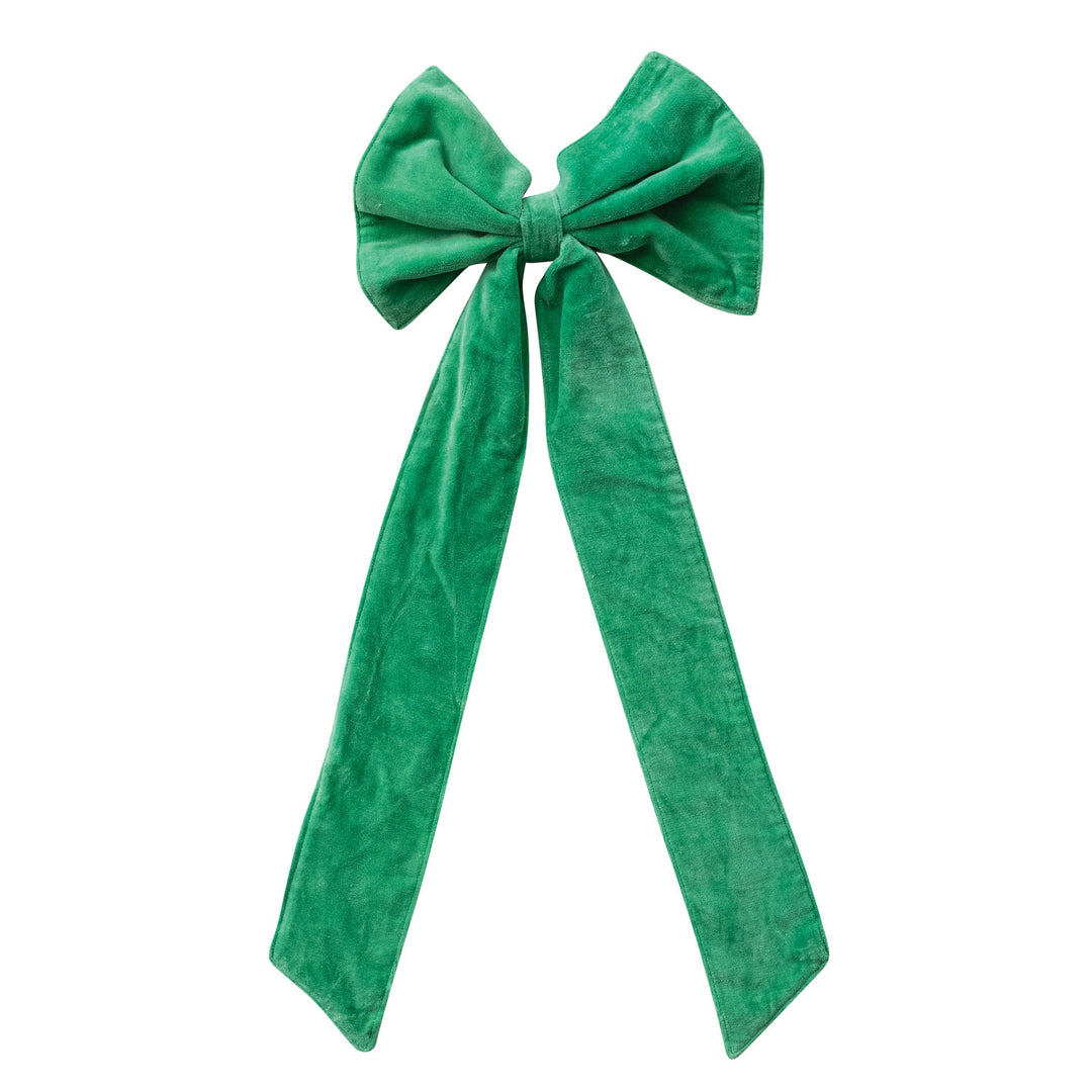 Handmade Cotton Velvet Bow w Metal Clip, Kelly Green
