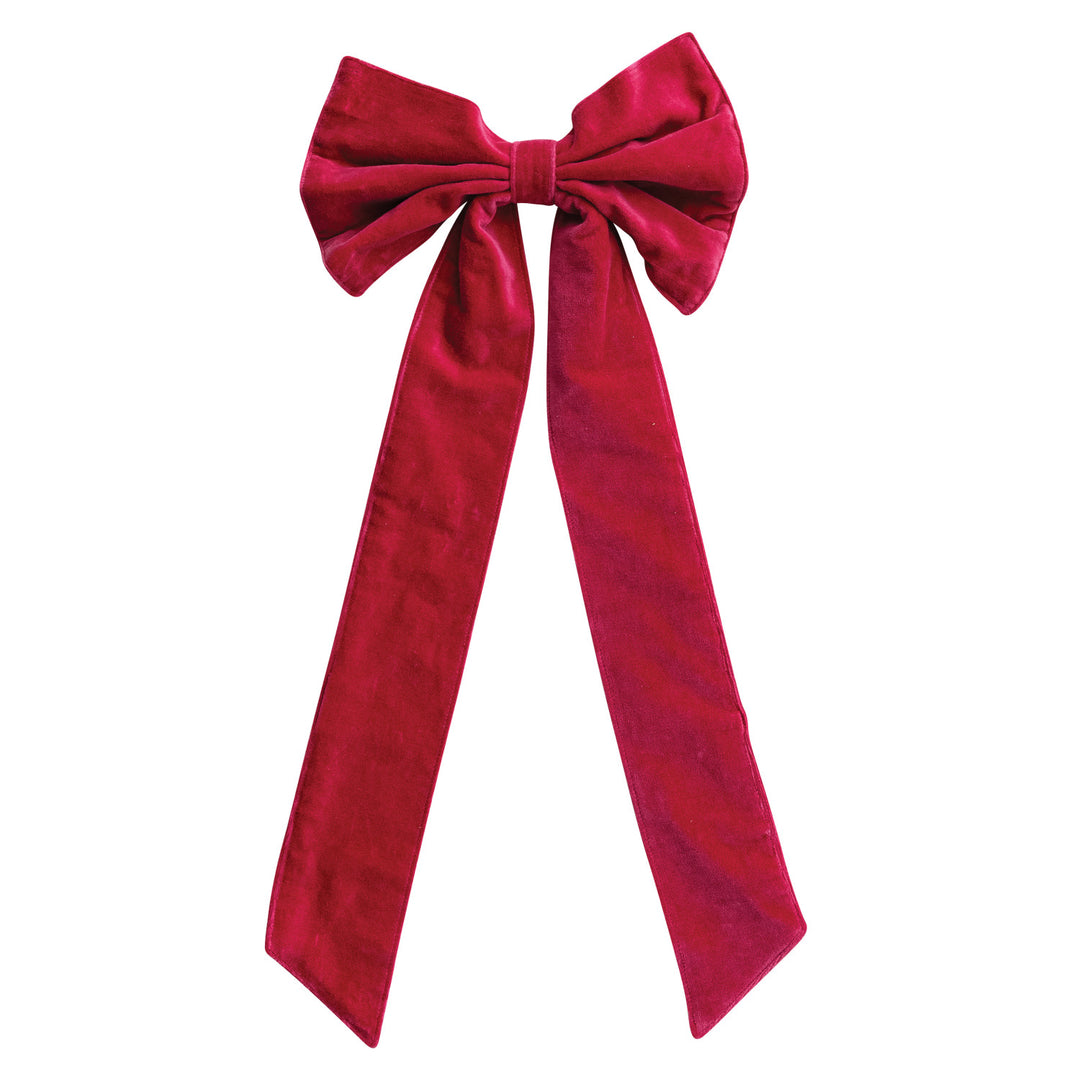Handmade Cotton Velvet Bow w Metal Clip, Fuchsia Color