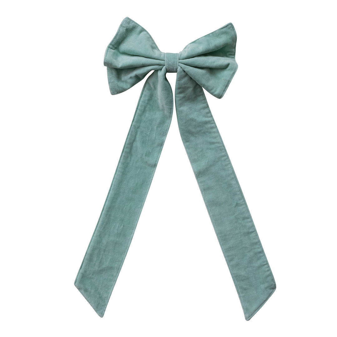 Handmade Cotton Velvet Bow w Metal Clip, Mint Color