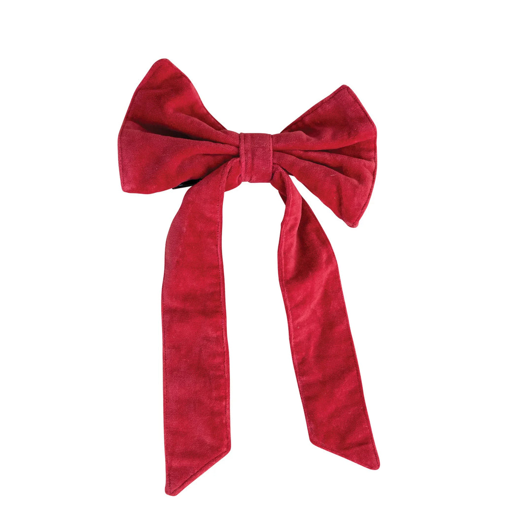 Handmade Cotton Velvet Bow w Metal Clip, Red