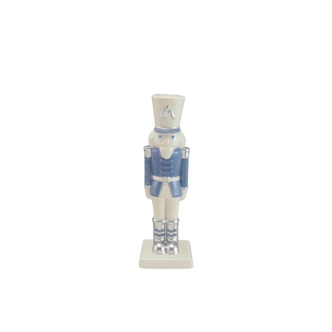 Ceramic Nutcracker Shaped Taper Holder Blue & White Finish