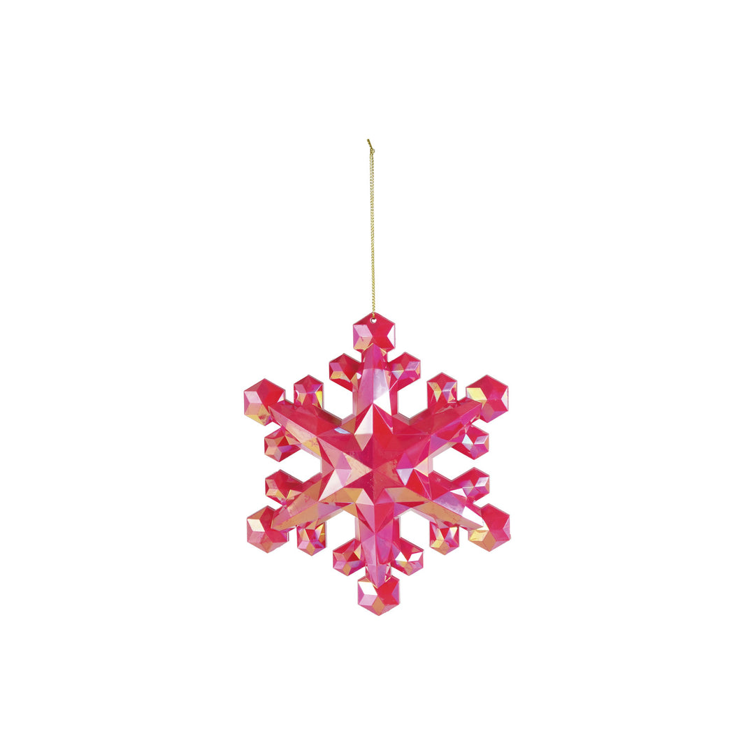 Acrylic Faceted Snowflake Ornament Iridescent Finish, Pink