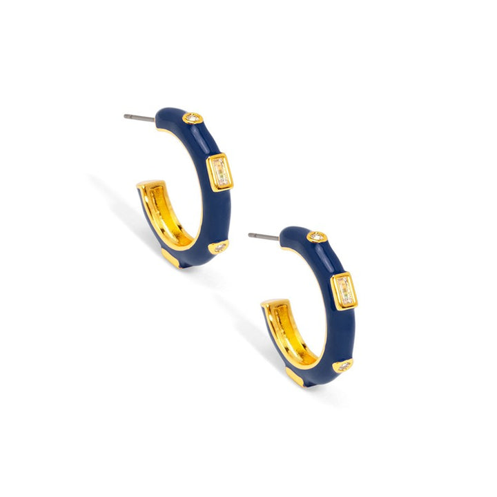 Small Enamel Crystal Hoop Earring