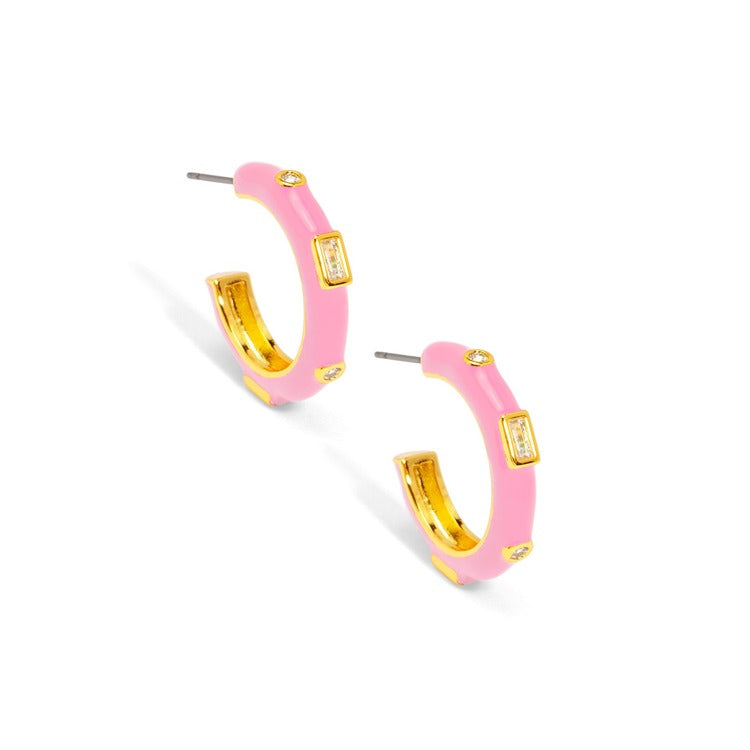 Small Enamel Crystal Hoop Earring