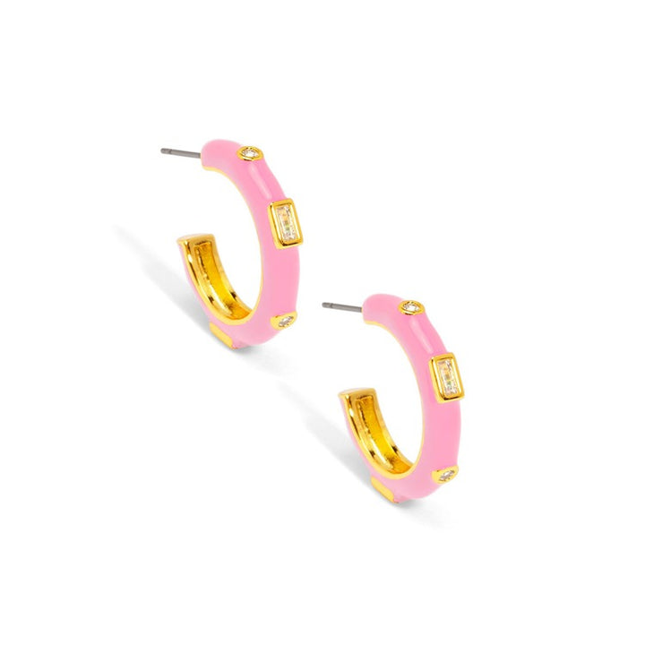 Small Enamel Crystal Hoop Earring
