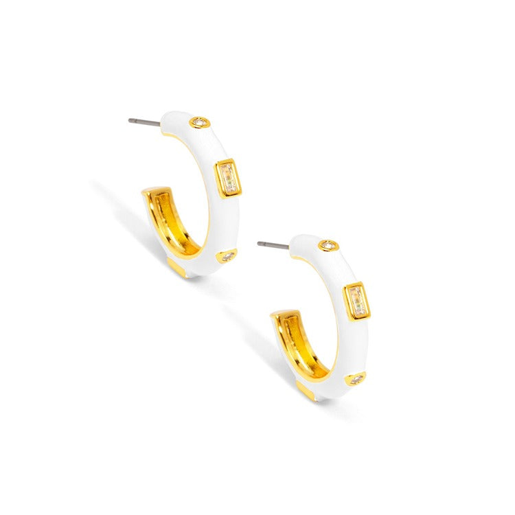 Small Enamel Crystal Hoop Earring