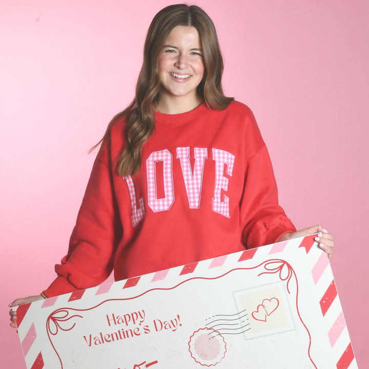 Lulu Mac Sweatshirt LOVE Red w/Pink Gingham
