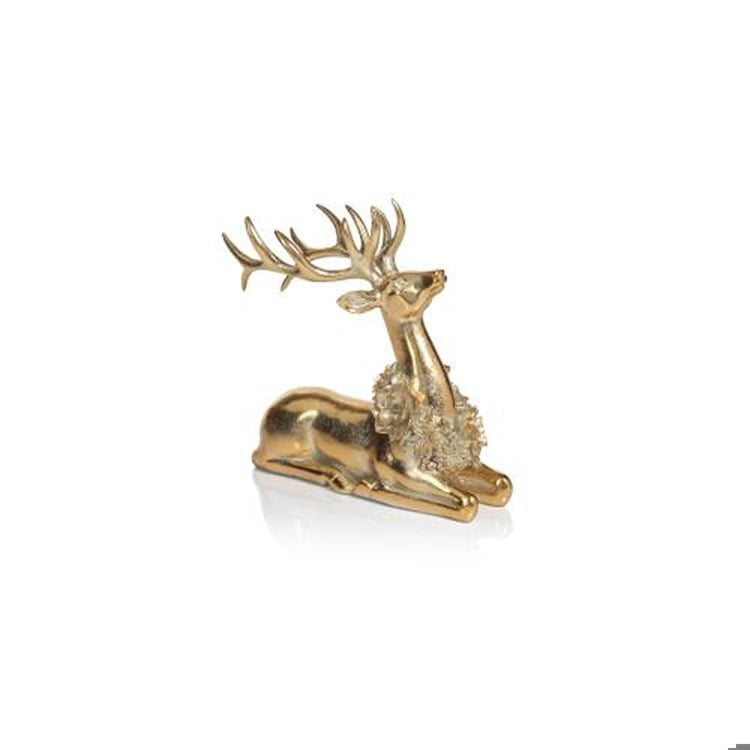 Golden Sitting Deer w/ Floral Wreath, Min. 4