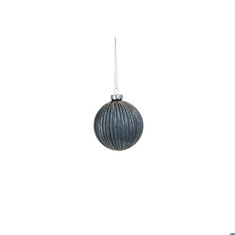 Blue Glass Ball Ornament with Champagne Glitter-3\"