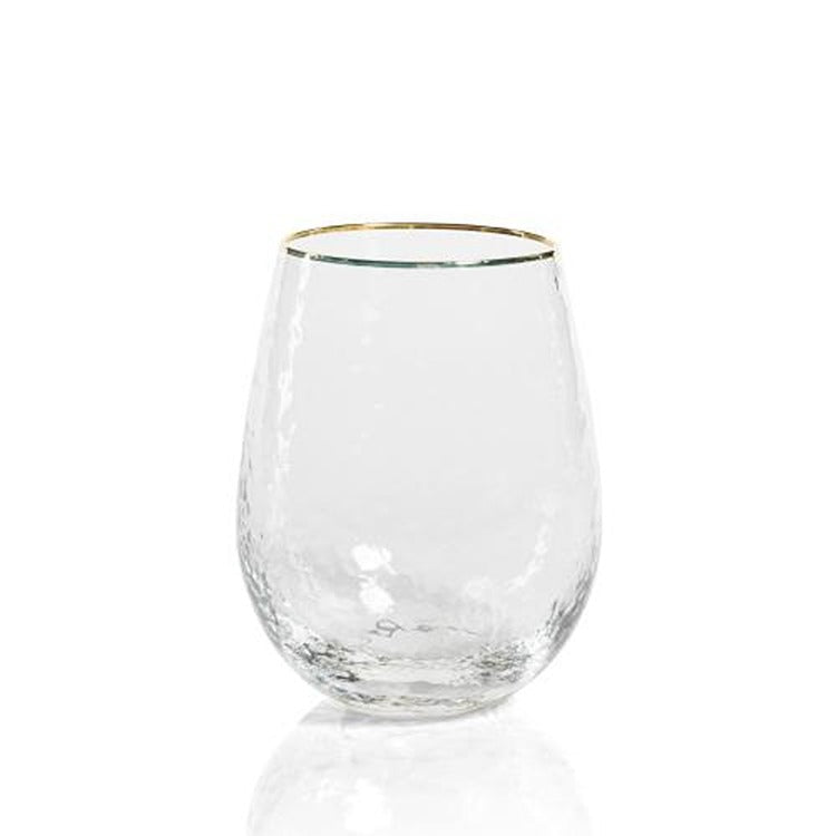 Negroni Hammered Stemless All Purpose w/ Gold Rim