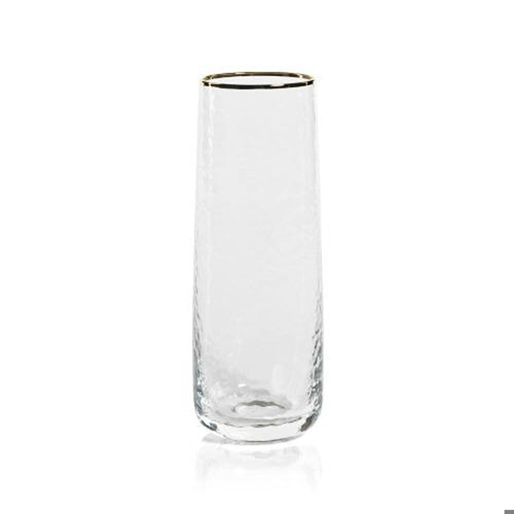 Negroni Hammered Stemless Flute w/ Gold Rim