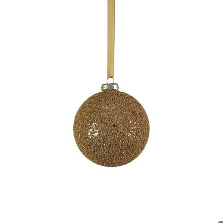 Gold Beaded Glass Ball Ornament,4.25"