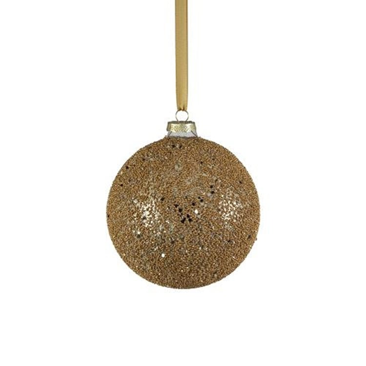 Gold Beaded Glass Ball Ornament,4.75"