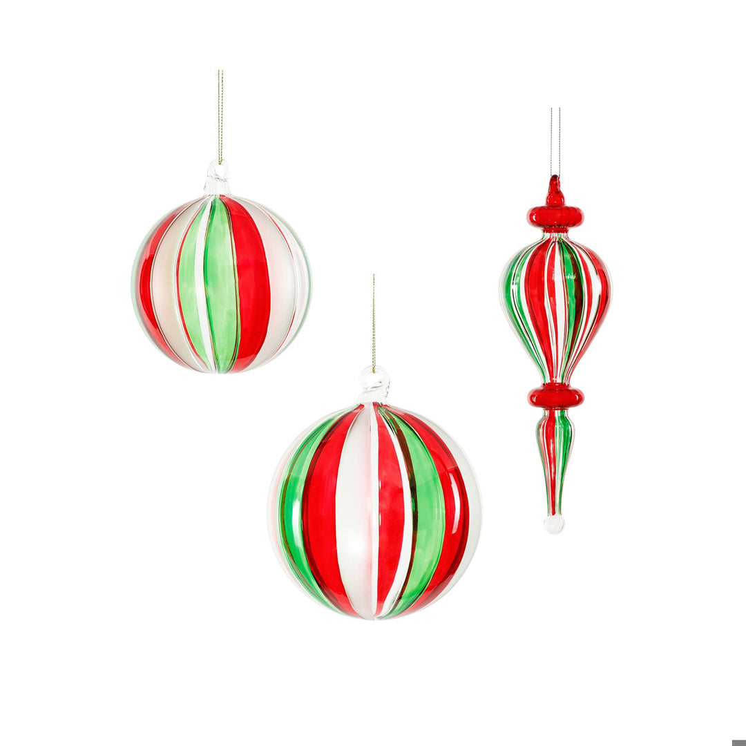 3 pcs Asst'd Holiday Glass Ball and Finial Ornamen