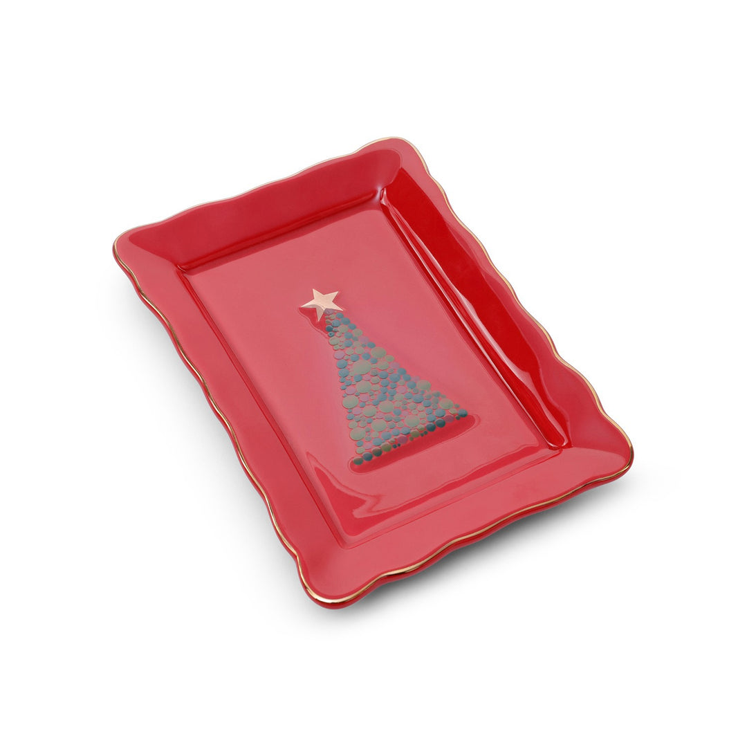 Ceramic Holiday Trinket Dish- Red