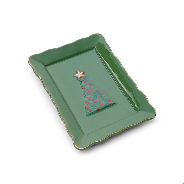 Ceramic Holiday Trinket Dish- Green