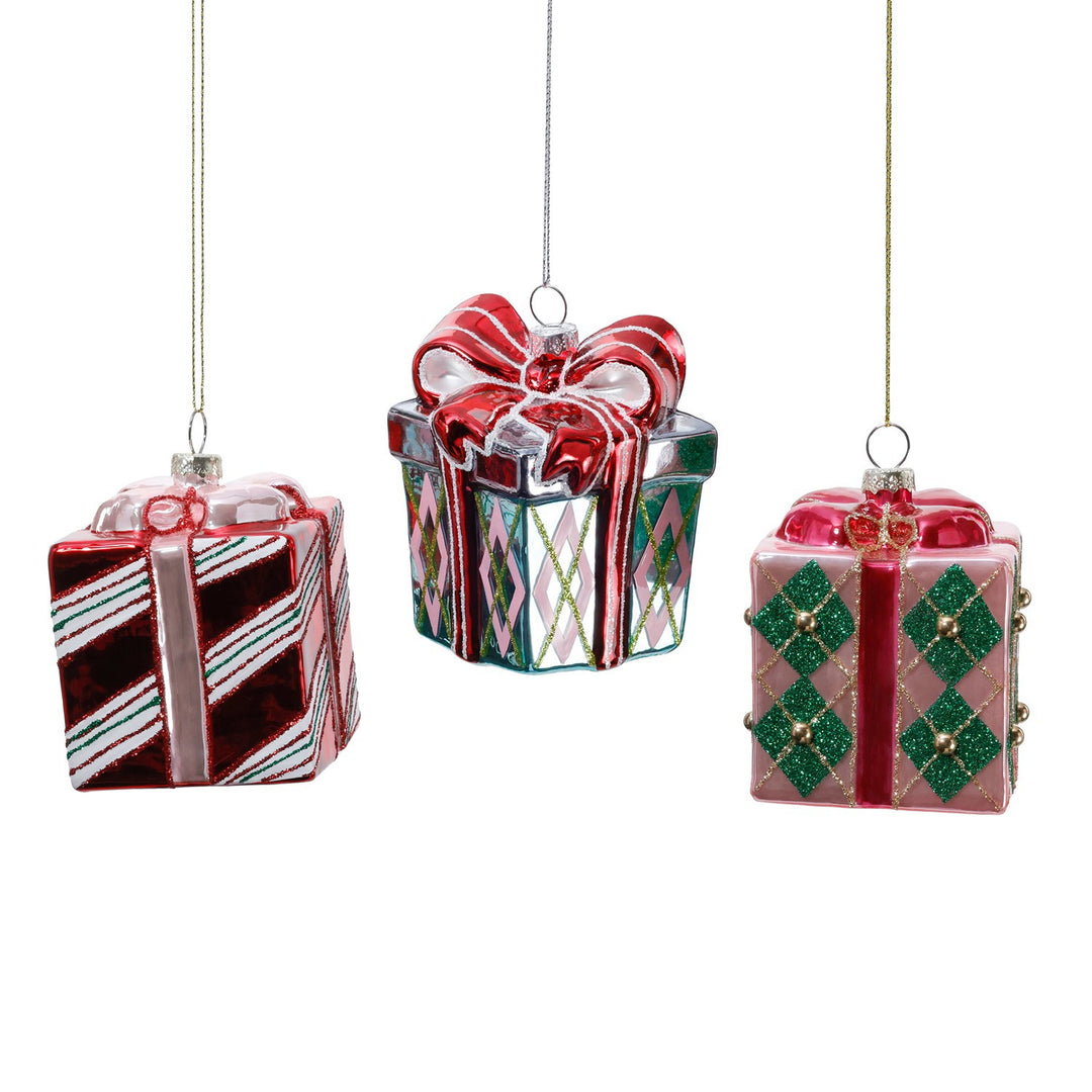 Presents Glass Ornament, 3 Asst'd